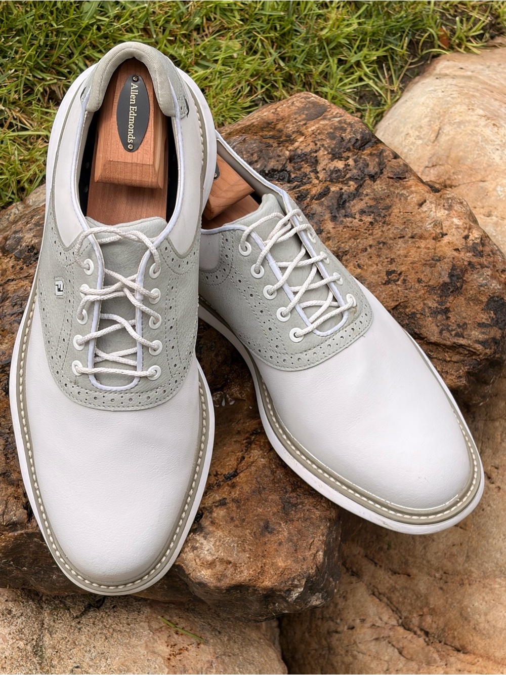 FootJoy White and Light Gray Leather Golf Shoes